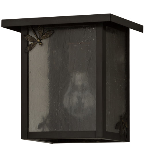 Meyda Lighting Hyde Park 8" Craftsman Brown Dragonfly Wall Sconce With Frosted Seeded Shade Glass
