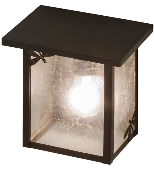 Meyda Lighting Hyde Park 8" Craftsman Brown Dragonfly Wall Sconce With Frosted Seeded Shade Glass