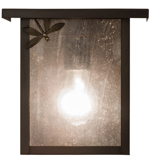 Meyda Lighting Hyde Park 8" Craftsman Brown Dragonfly Wall Sconce With Frosted Seeded Shade Glass