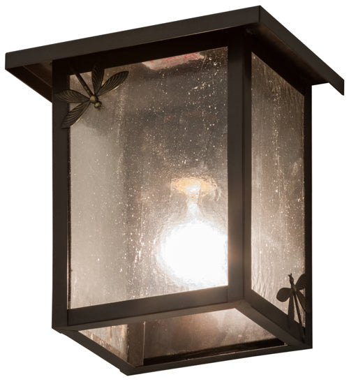 Meyda Lighting Hyde Park 8" Craftsman Brown Dragonfly Wall Sconce With Frosted Seeded Shade Glass