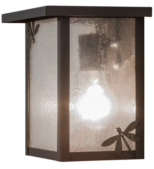 Meyda Lighting Hyde Park 8" Craftsman Brown Dragonfly Wall Sconce With Frosted Seeded Shade Glass