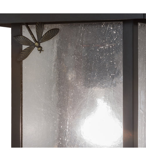 Meyda Lighting Hyde Park 8" Craftsman Brown Dragonfly Wall Sconce With Frosted Seeded Shade Glass