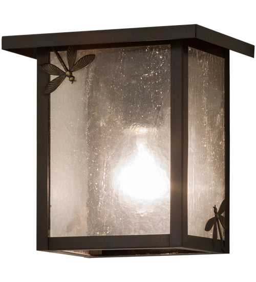 Meyda Lighting Hyde Park 8" Craftsman Brown Dragonfly Wall Sconce With Frosted Seeded Shade Glass