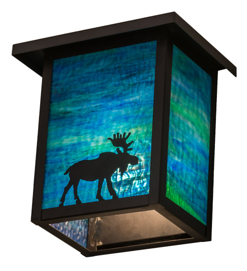 Meyda Lighting Hyde Park 8" Craftsman Brown Finish Wall Sconce With Blue Green Shade Glass