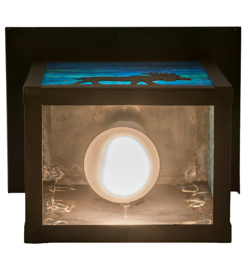 Meyda Lighting Hyde Park 8" Craftsman Brown Finish Wall Sconce With Blue Green Shade Glass