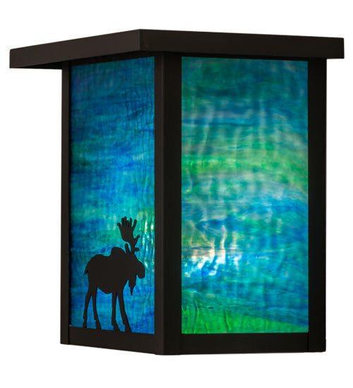 Meyda Lighting Hyde Park 8" Craftsman Brown Finish Wall Sconce With Blue Green Shade Glass