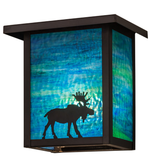 Meyda Lighting Hyde Park 8" Craftsman Brown Finish Wall Sconce With Blue Green Shade Glass