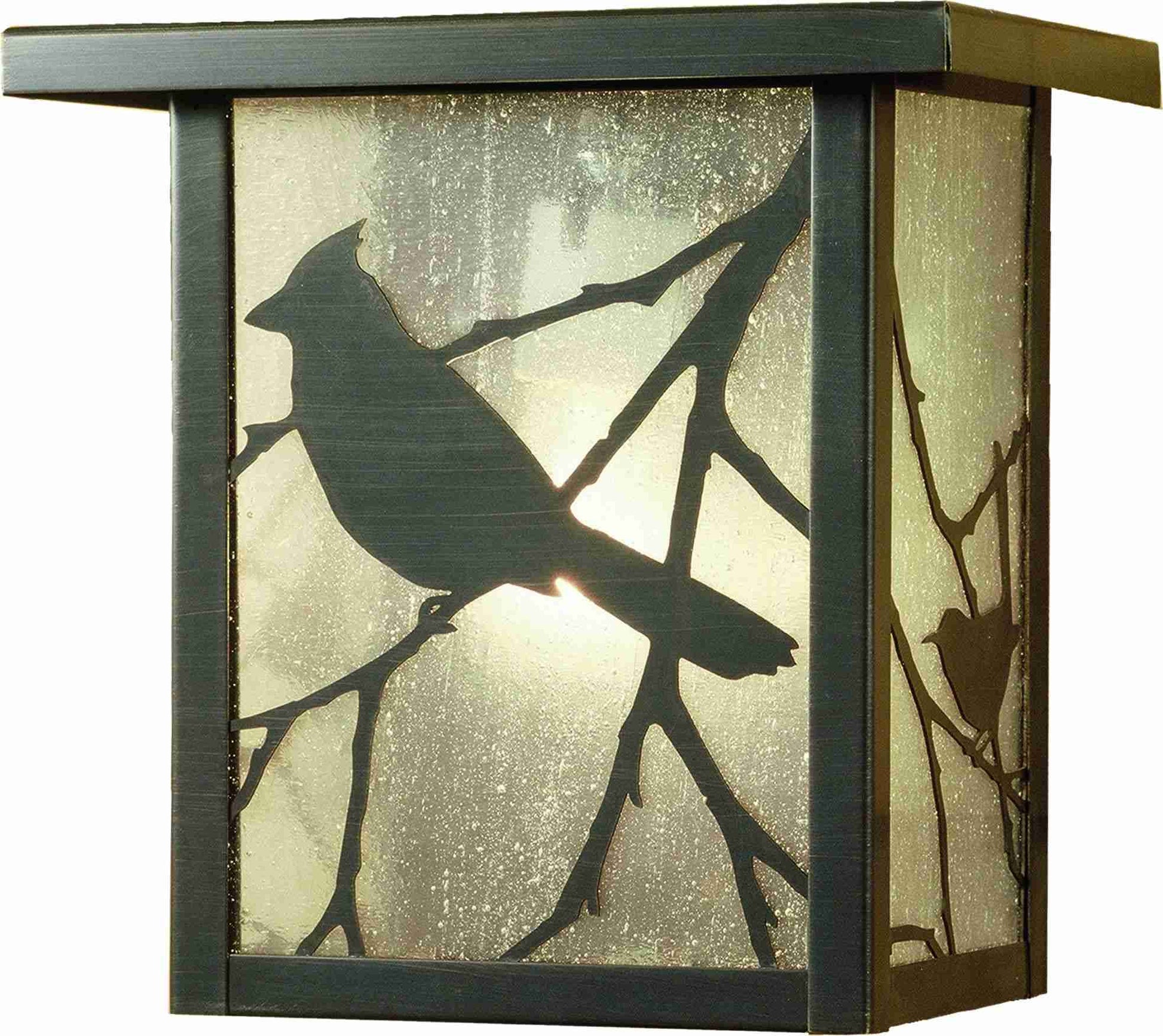 Meyda Lighting Hyde Park 8" Craftsman Brown Song Bird Wall Sconce With Clear Seeded Shade Glass