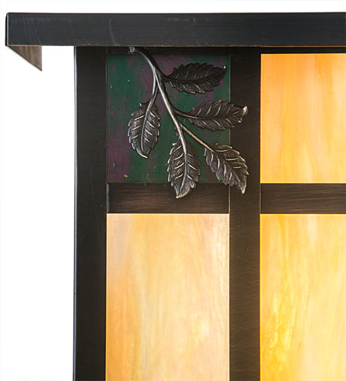 Meyda Lighting Hyde Park 8" Craftsman Brown Sprig Wall Sconce With Beige Iridescent Shade Glass