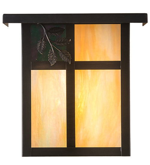 Meyda Lighting Hyde Park 8" Craftsman Brown Sprig Wall Sconce With Beige Iridescent Shade Glass