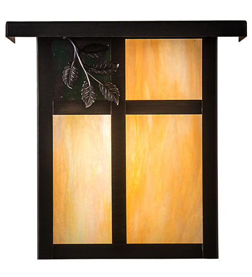 Meyda Lighting Hyde Park 8" Craftsman Brown Sprig Wall Sconce With Beige Iridescent Shade Glass