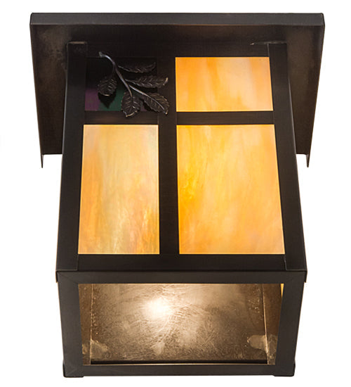 Meyda Lighting Hyde Park 8" Craftsman Brown Sprig Wall Sconce With Beige Iridescent Shade Glass