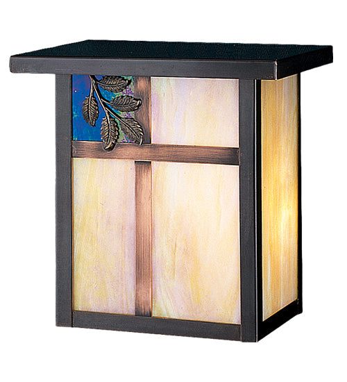 Meyda Lighting Hyde Park 8" Craftsman Brown Sprig Wall Sconce With Beige Iridescent Shade Glass