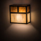Meyda Lighting Hyde Park 8" Craftsman Brown "T" Mission Wall Sconce With Beige Iridescent & Amber Mica Shade Glass