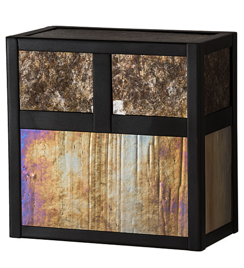 Meyda Lighting Hyde Park 8" Craftsman Brown "T" Mission Wall Sconce With Beige Iridescent & Amber Mica Shade Glass