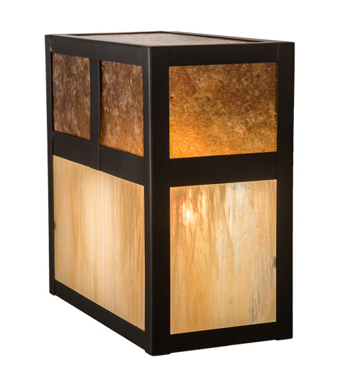 Meyda Lighting Hyde Park 8" Craftsman Brown "T" Mission Wall Sconce With Beige Iridescent & Amber Mica Shade Glass