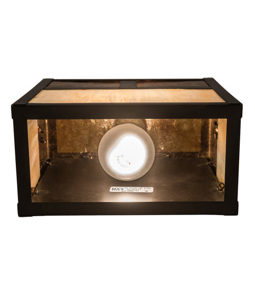 Meyda Lighting Hyde Park 8" Craftsman Brown "T" Mission Wall Sconce With Beige Iridescent & Amber Mica Shade Glass