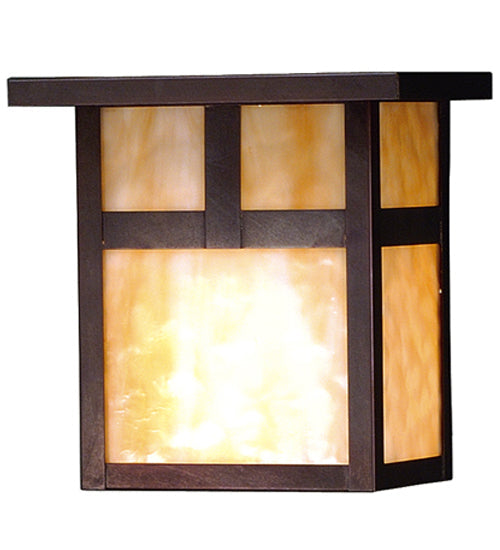 Meyda Lighting Hyde Park 8" Craftsman Brown T Mission Wall Sconce With Beige Shade Glass