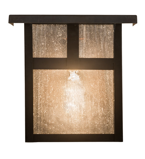 Meyda Lighting Hyde Park 8" Craftsman Brown T Mission Wall Sconce With Clear Seeded Shade Glass