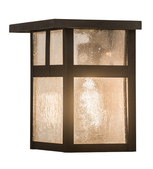 Meyda Lighting Hyde Park 8" Craftsman Brown T Mission Wall Sconce With Clear Seeded Shade Glass