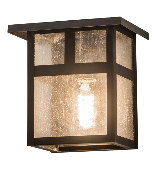 Meyda Lighting Hyde Park 8" Craftsman Brown T Mission Wall Sconce With Clear Seeded Shade Glass