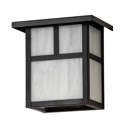 Meyda Lighting Hyde Park 8" Craftsman Brown "T" Mission Wall Sconce With White Art Shade Glass