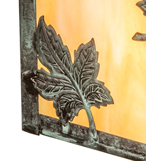 Meyda Lighting Hyde Park 8" Verdigris Maple Leaf Wall Sconce With Beige Iridescent Shade Glass