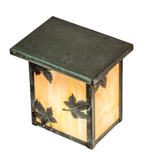 Meyda Lighting Hyde Park 8" Verdigris Maple Leaf Wall Sconce With Beige Iridescent Shade Glass