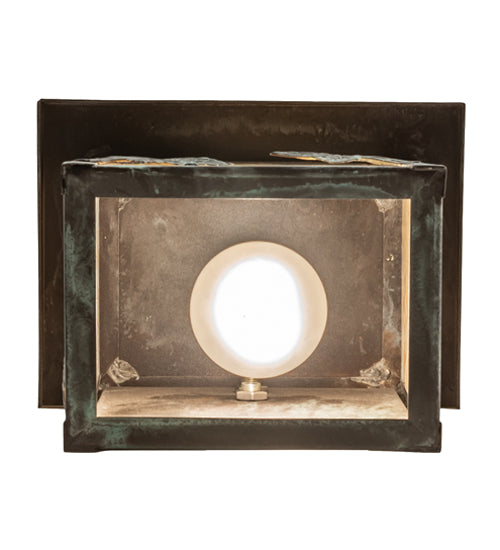 Meyda Lighting Hyde Park 8" Verdigris Maple Leaf Wall Sconce With Beige Iridescent Shade Glass