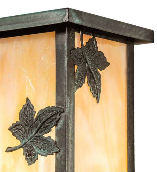 Meyda Lighting Hyde Park 8" Verdigris Maple Leaf Wall Sconce With Beige Iridescent Shade Glass