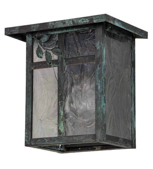 Meyda Lighting Hyde Park 8" Verdigris Sprig Wall Sconce With Clear Leaf Shade Glass