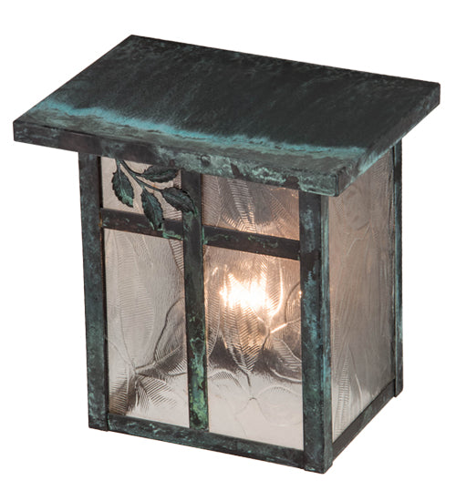 Meyda Lighting Hyde Park 8" Verdigris Sprig Wall Sconce With Clear Leaf Shade Glass