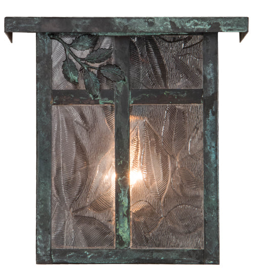 Meyda Lighting Hyde Park 8" Verdigris Sprig Wall Sconce With Clear Leaf Shade Glass