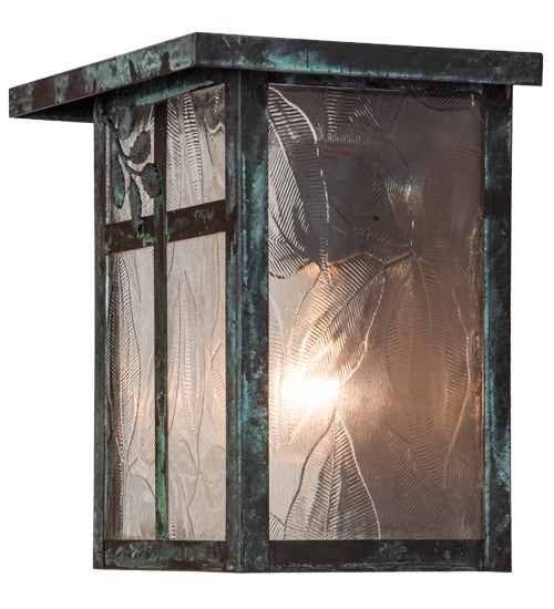 Meyda Lighting Hyde Park 8" Verdigris Sprig Wall Sconce With Clear Leaf Shade Glass