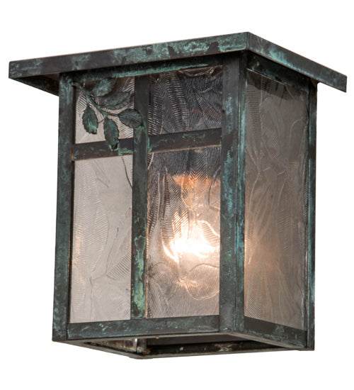 Meyda Lighting Hyde Park 8" Verdigris Sprig Wall Sconce With Clear Leaf Shade Glass