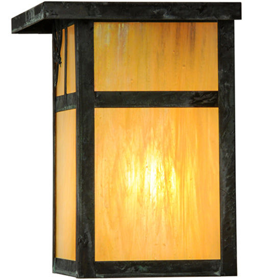 Meyda Lighting Hyde Park 8" Verdigris T Mission Left Dragonfly Wall Sconce With Beige Irridescent Shade Glass