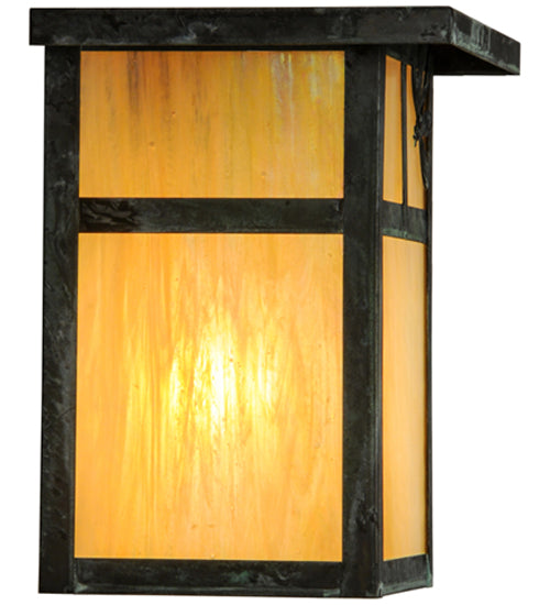 Meyda Lighting Hyde Park 8" Verdigris T Mission Right Dragonfly Wall Sconce With Beige Irridescent Shade Glass