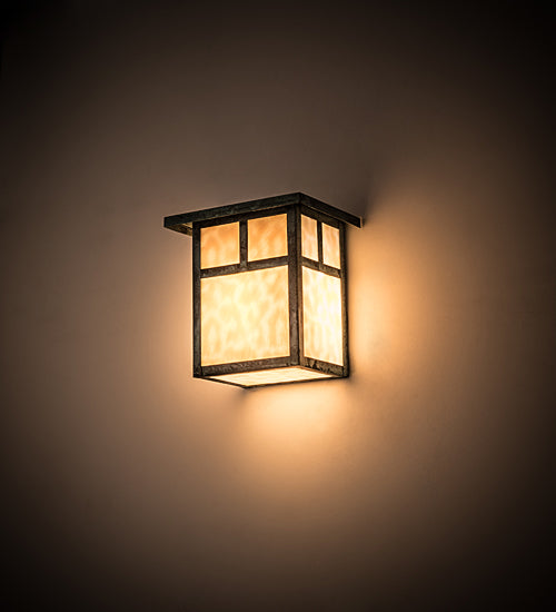 Meyda Lighting Hyde Park 8" Verdigris "T" Mission Wall Sconce With Beige Art Shade Glass