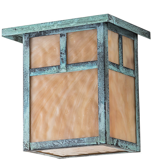Meyda Lighting Hyde Park 8" Verdigris "T" Mission Wall Sconce With Beige Art Shade Glass