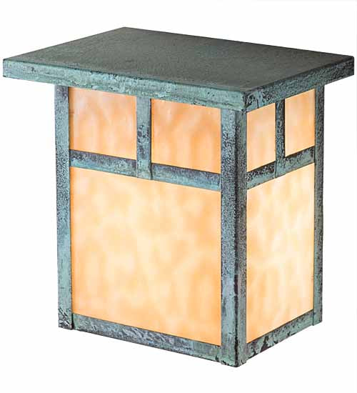 Meyda Lighting Hyde Park 8" Verdigris "T" Mission Wall Sconce With Beige Art Shade Glass