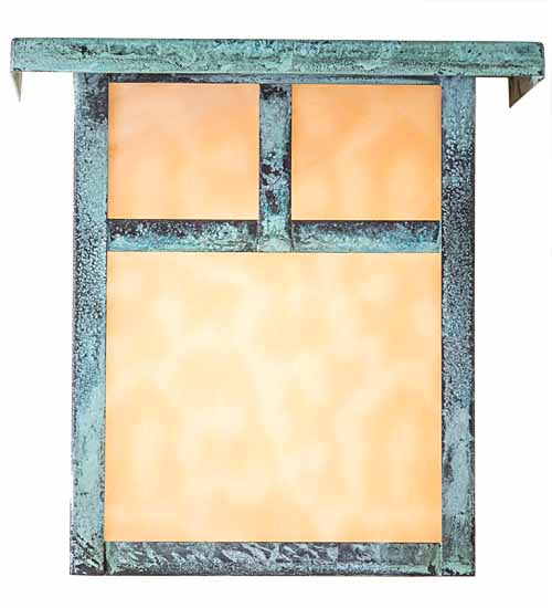 Meyda Lighting Hyde Park 8" Verdigris "T" Mission Wall Sconce With Beige Art Shade Glass
