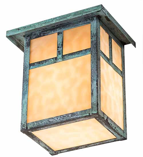 Meyda Lighting Hyde Park 8" Verdigris "T" Mission Wall Sconce With Beige Art Shade Glass
