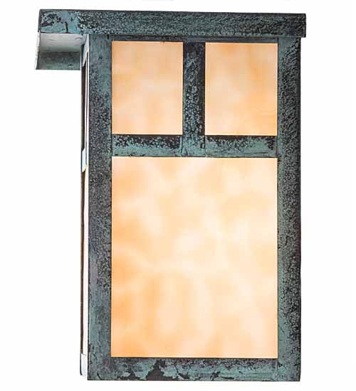 Meyda Lighting Hyde Park 8" Verdigris "T" Mission Wall Sconce With Beige Art Shade Glass