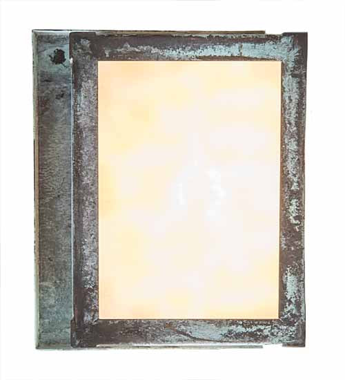 Meyda Lighting Hyde Park 8" Verdigris "T" Mission Wall Sconce With Beige Art Shade Glass