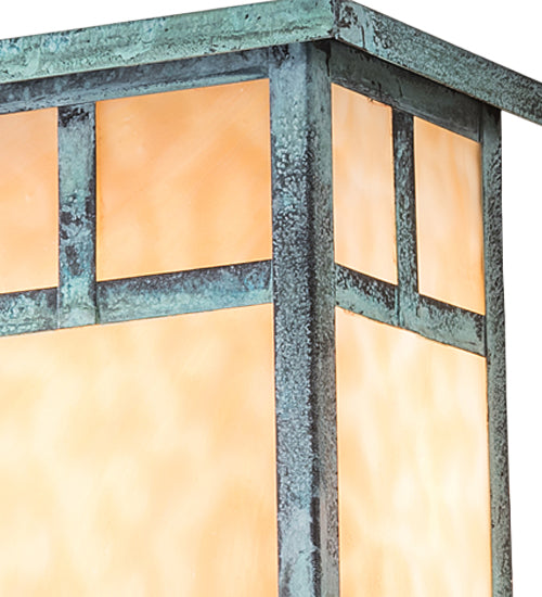 Meyda Lighting Hyde Park 8" Verdigris "T" Mission Wall Sconce With Beige Art Shade Glass