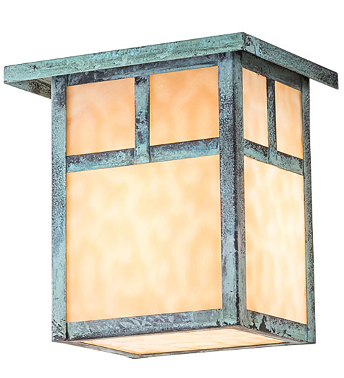 Meyda Lighting Hyde Park 8" Verdigris "T" Mission Wall Sconce With Beige Art Shade Glass