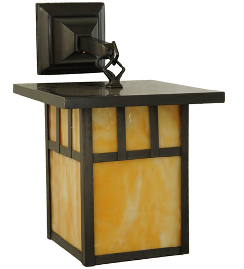 Meyda Lighting Hyde Park 9" Craftsman Brown Double Bar Mission Hanging Wall Sconce With Beige Shade Glass