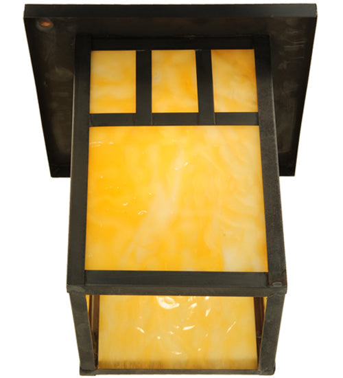 Meyda Lighting Hyde Park 9" Craftsman Brown Double Bar Mission Hanging Wall Sconce With Beige Shade Glass