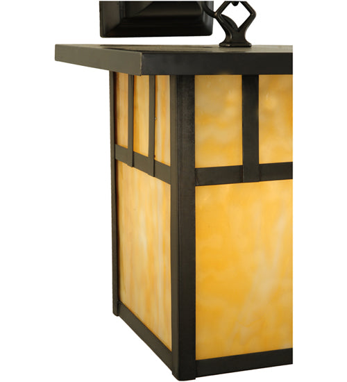 Meyda Lighting Hyde Park 9" Craftsman Brown Double Bar Mission Hanging Wall Sconce With Beige Shade Glass