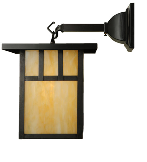 Meyda Lighting Hyde Park 9" Craftsman Brown Double Bar Mission Hanging Wall Sconce With Beige Shade Glass